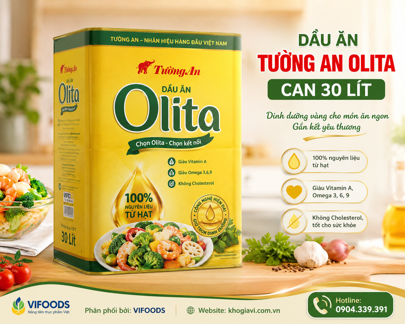 Dầu ăn Tường An Olita can 30 lít